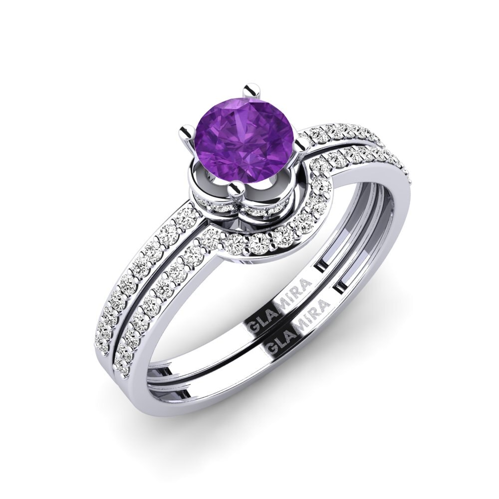 9k Oro Blanco Amatista Anillo Consecratedness SET