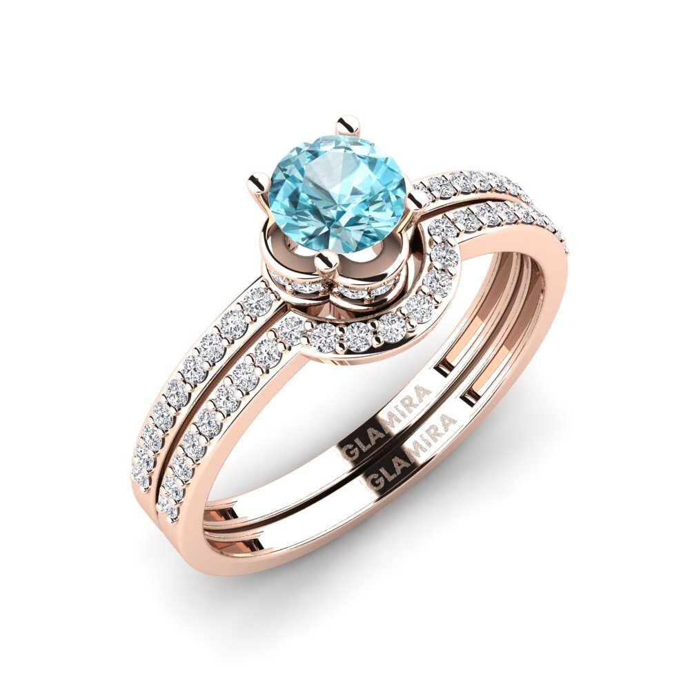 9ct Rose Gold Blue Zircon Ring Consecratedness SET