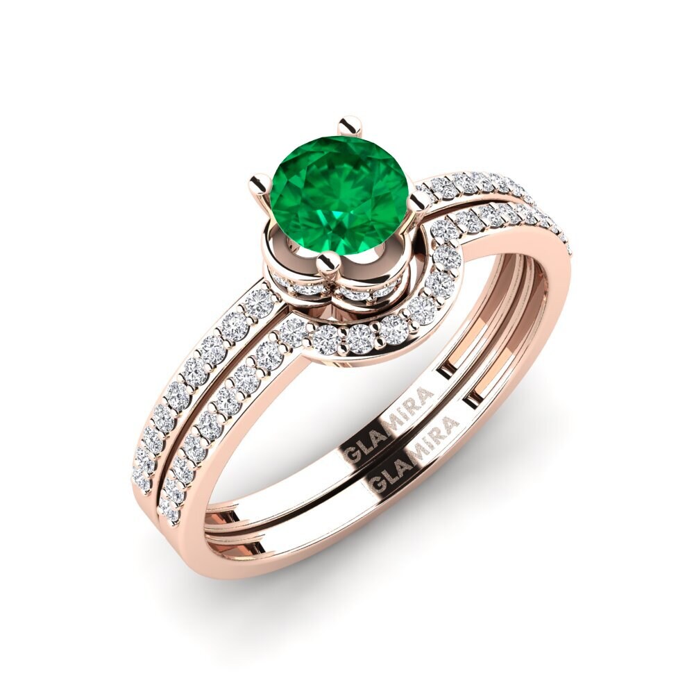18ct Rose Gold Emerald (Lab Created) Ring Consecratedness SET