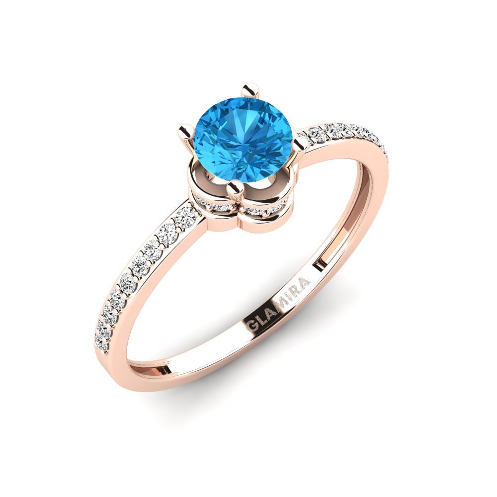 14k Oro Rosa Topacio azul Anillo de compromiso Consecratedness A