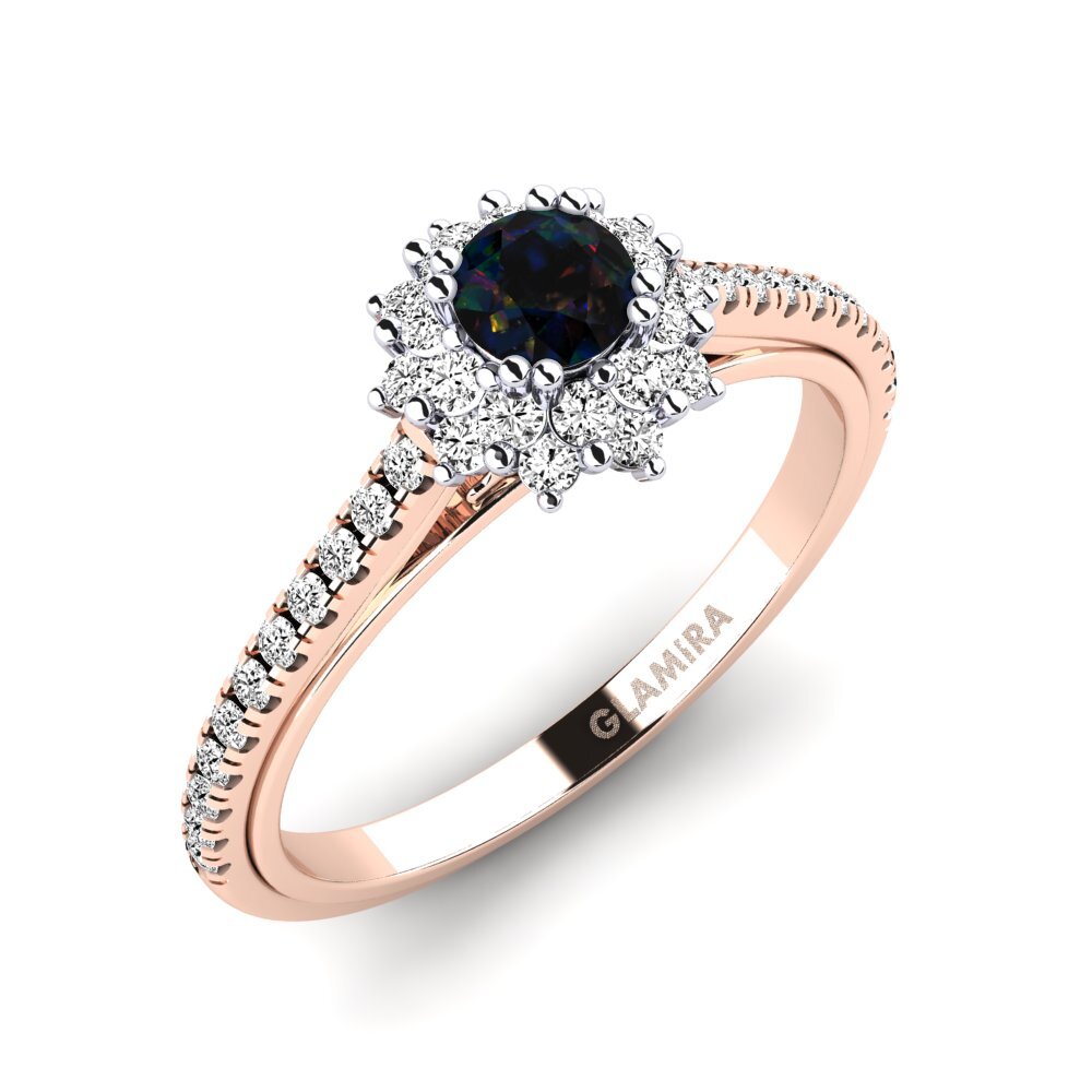 9k Oro Rosa & Blanco Opalo Negro Anillo de compromiso Daffney 0.25 crt