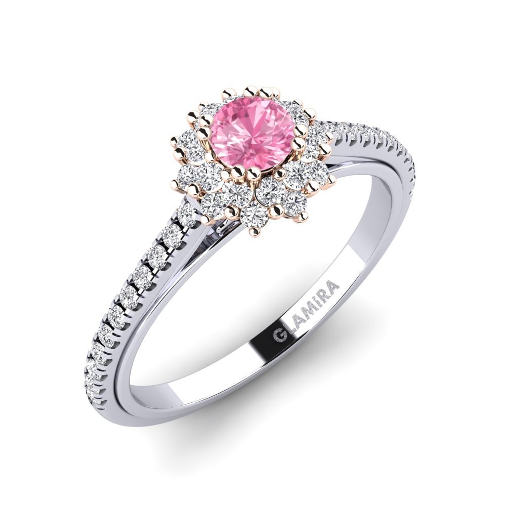 14K Wit & Rood Goud Roze Saffier Verlovingsring Daffney 0.25 crt