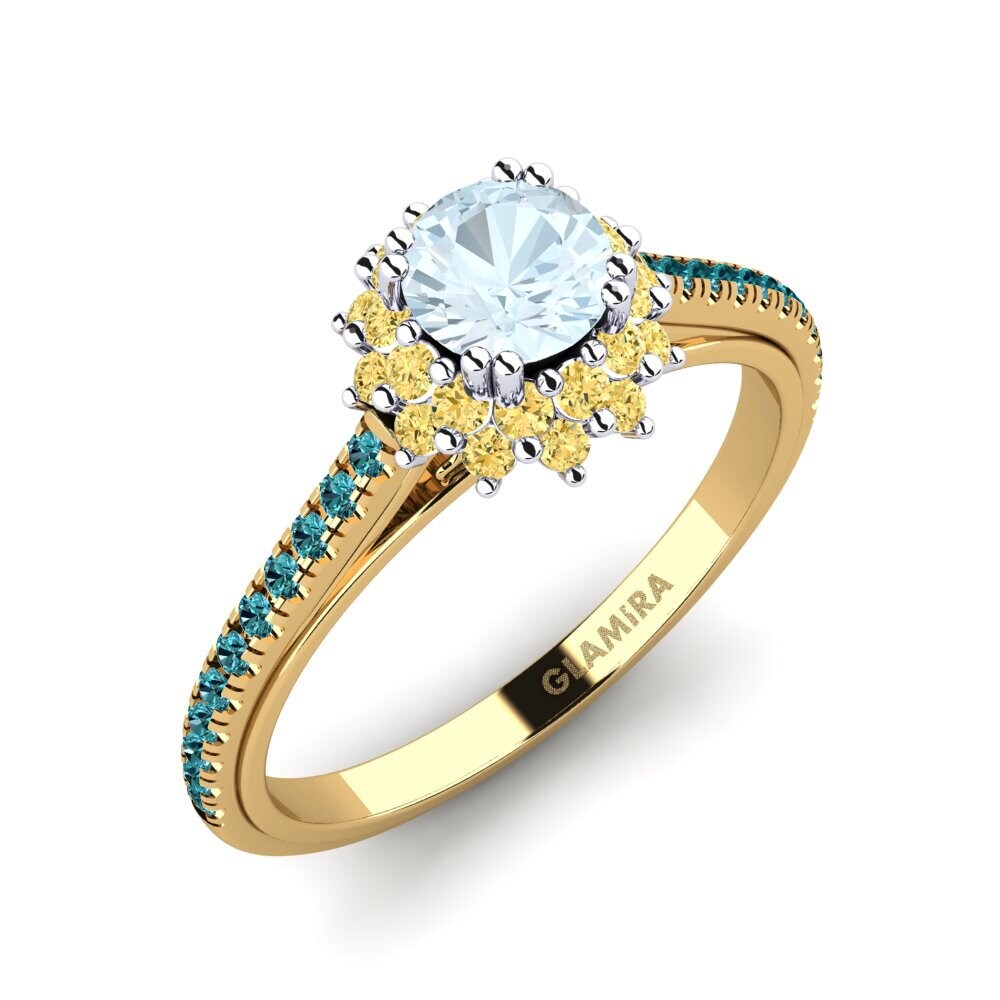 14ct Yellow & White Gold Aquamarine Engagement Ring Daffney