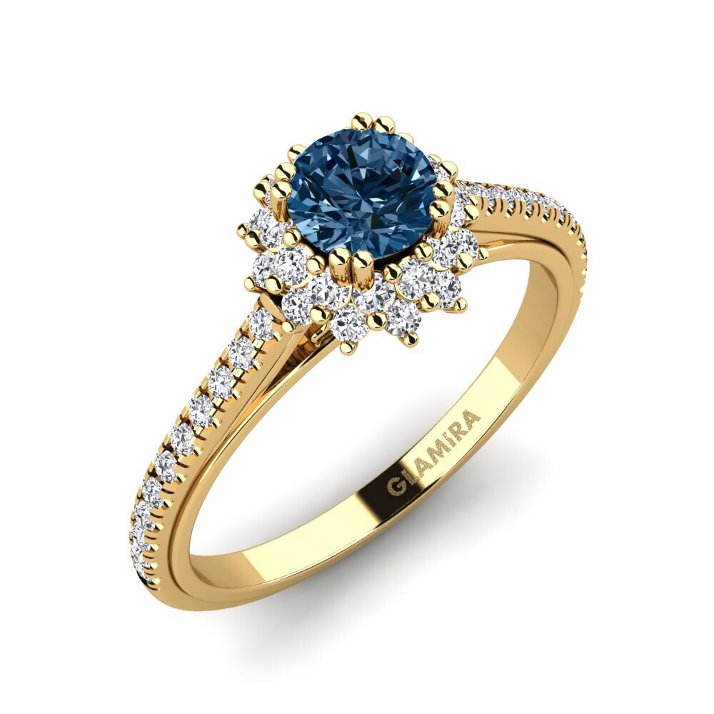 Or Jaune 585 Diamant Bleu Bague de fiançailles Daffney