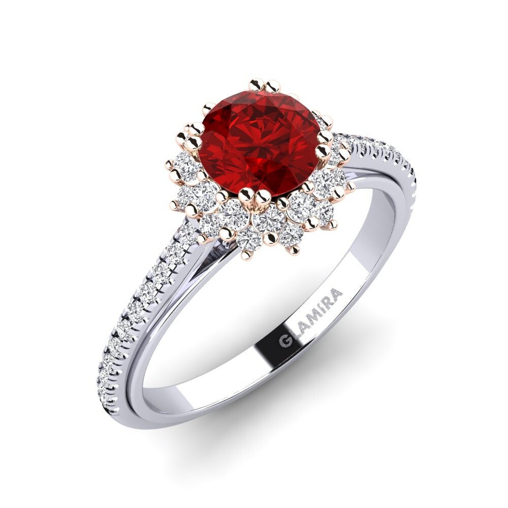 18ct White & Rose Gold Ruby (Lab Created) Engagement Ring Daffney 0.8 crt