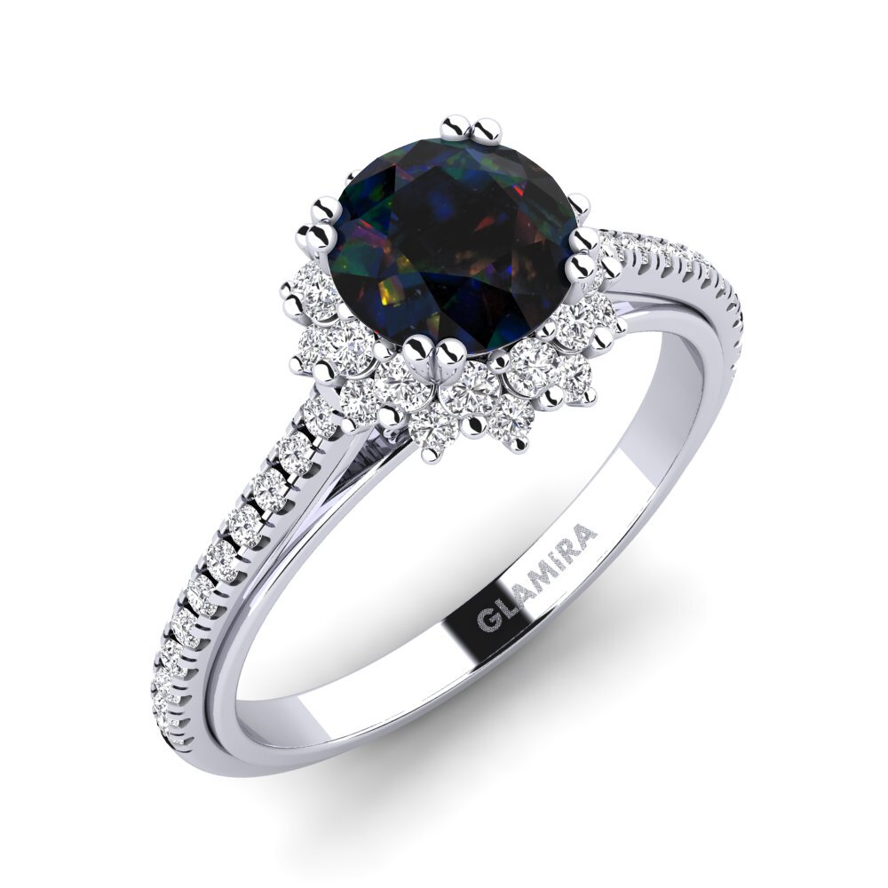 14k White Gold Black Opal Engagement Ring Daffney 1.0 crt