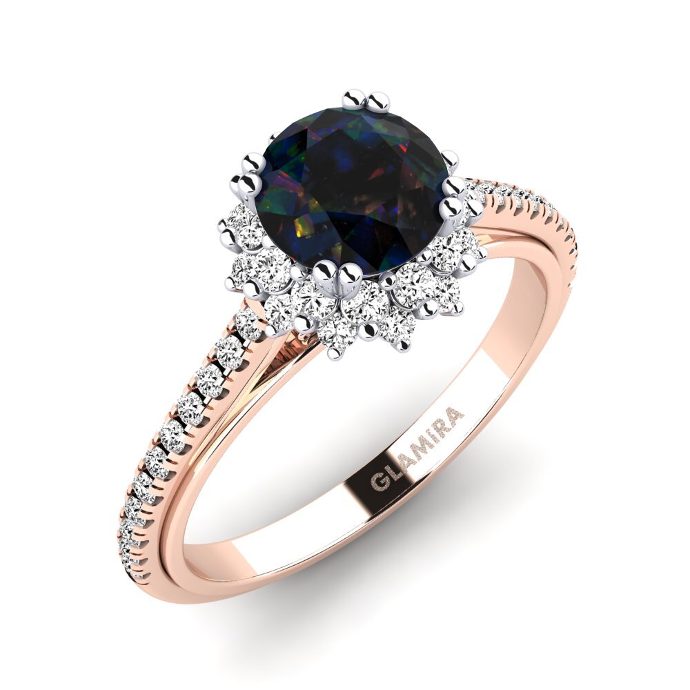9k Oro Rosa & Blanco Opalo Negro Anillo de compromiso Daffney 1.0 crt