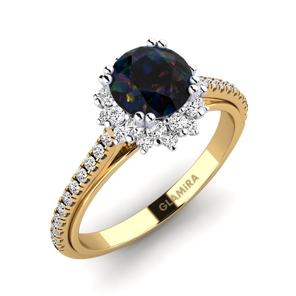 14ct Yellow / White Gold Black Opal Engagement Ring Daffney 1.0 crt
