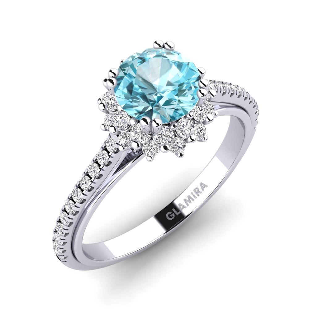 14ct White Gold Blue Zircon Engagement Ring Daffney 1.0 crt