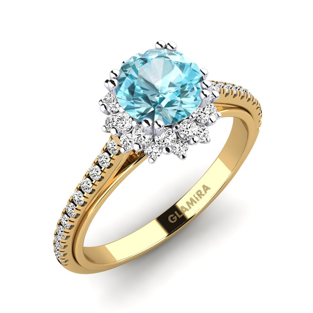 14k Oro Amarillo/Blanco Circón Azul Anillo de compromiso Daffney 1.0 crt