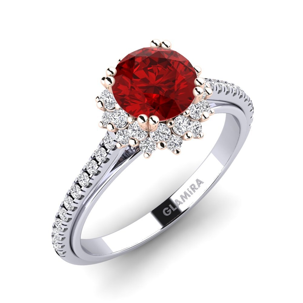 18ct White & Rose Gold Ruby (Lab Created) Engagement Ring Daffney 1.0 crt