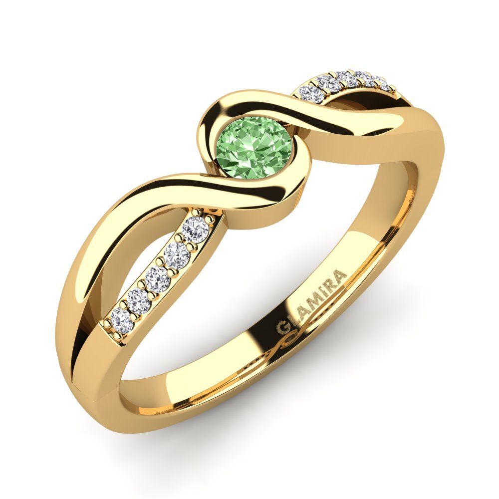 Gelbgold 375 Grüner Diamant Verlobungsring Dahlia