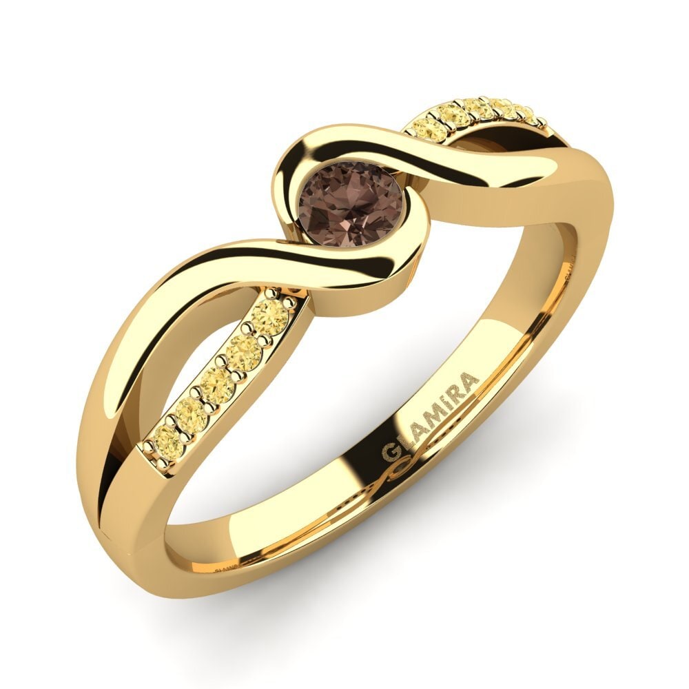 18k Oro Amarillo Cuarzo humo Anillo de compromiso Dahlia