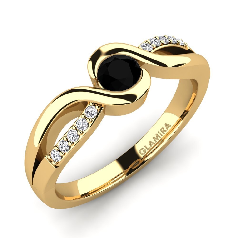 14ct Yellow Gold Black Sapphire Engagement Ring Dahlia 0.25crt