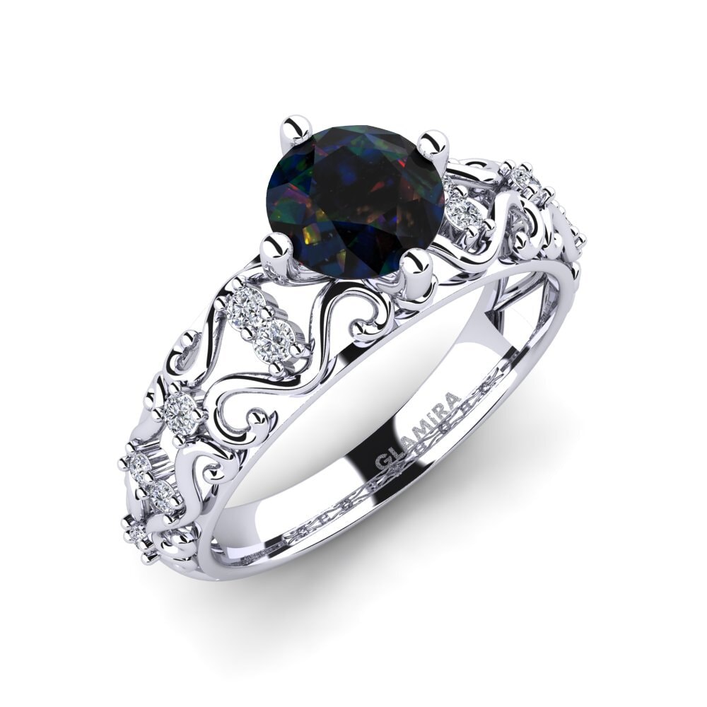 18ct White Gold Black Opal Engagement Ring Ebba
