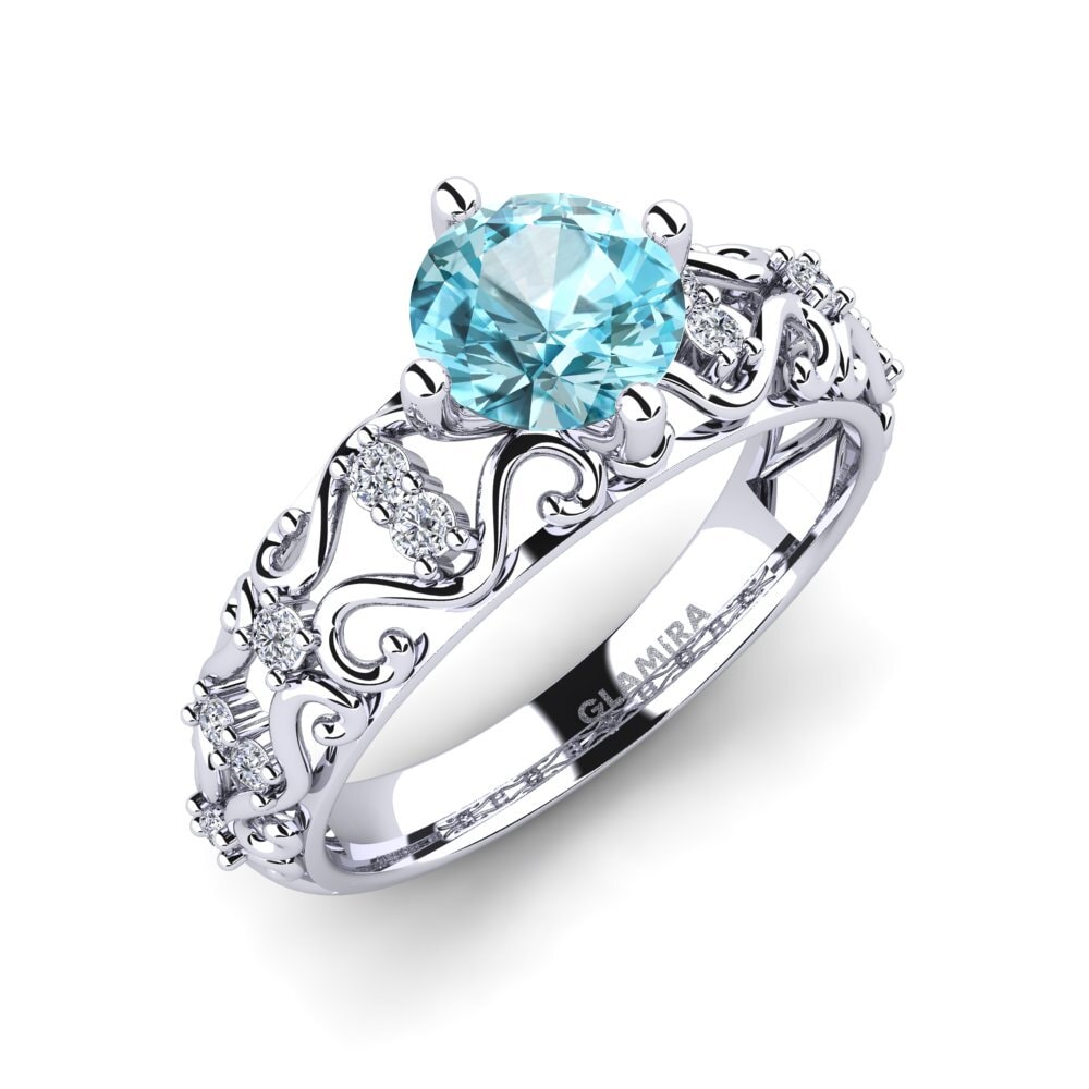 14ct White Gold Blue Zircon Engagement Ring Ebba