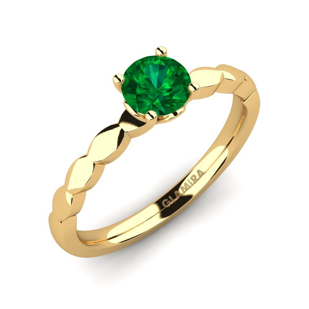 9k Oro Amarillo Esmeralda (creada en laboratorio) Anillo de compromiso Effie 0.5 crt