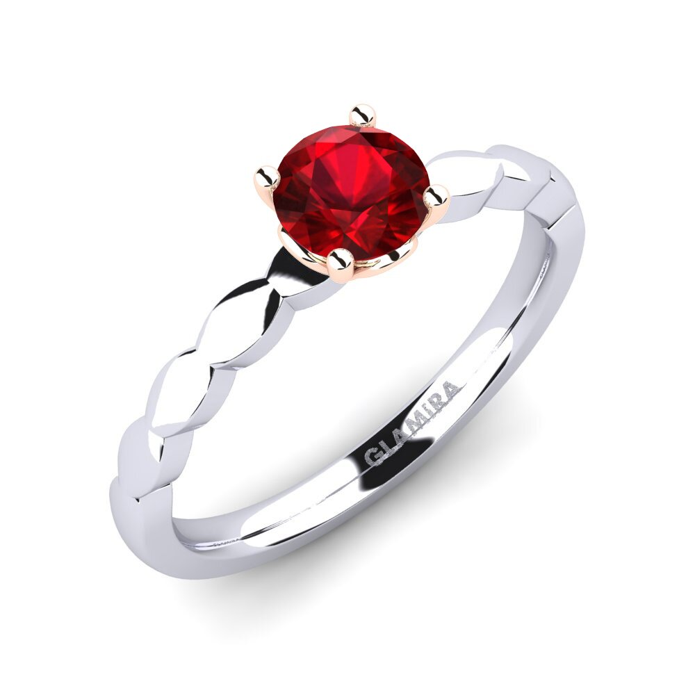 18ct White & Rose Gold Ruby (Lab Created) Engagement Ring Effie 0.5 crt