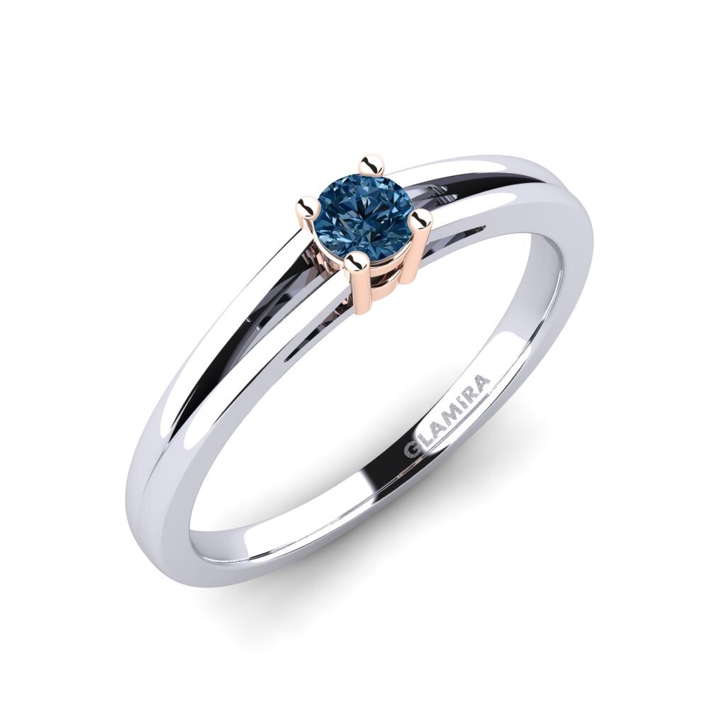 14ct White / Rose Gold Blue Diamond Engagement Ring Ellie 0.16 crt