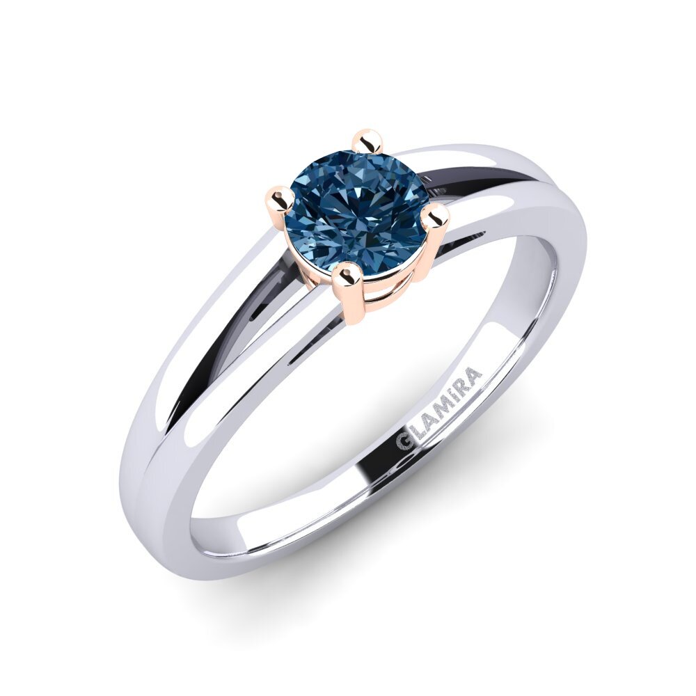 14ct White / Rose Gold Blue Diamond Engagement Ring Ellie 0.5 crt