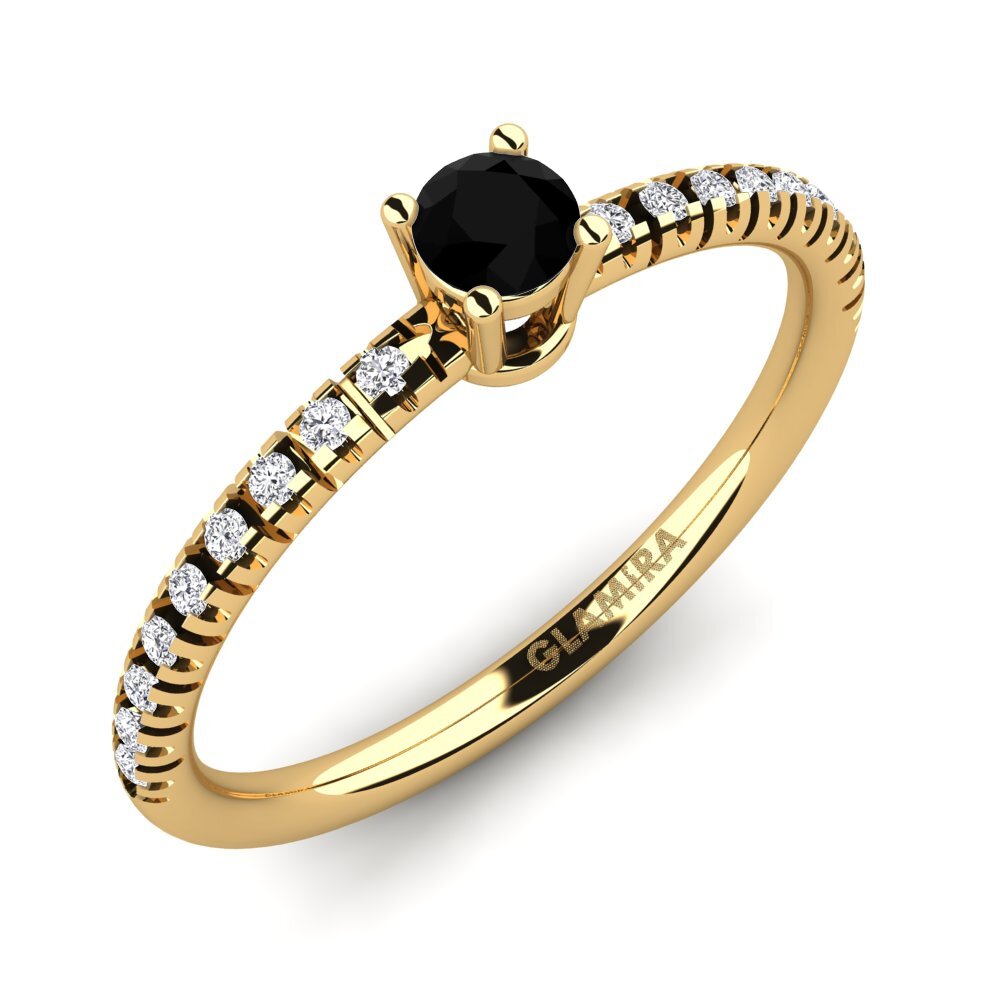 14ct Yellow Gold Black Sapphire Engagement Ring Empire