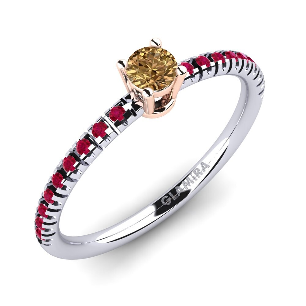 18K White & Rose Gold Brown Diamond Engagement Ring Empire