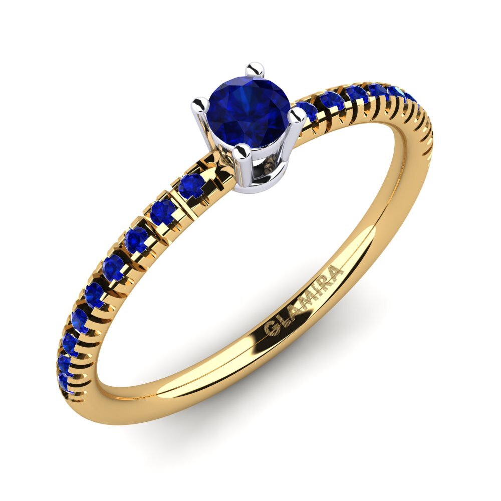 14K Geel & Wit Goud Saffier Verlovingsring Empire