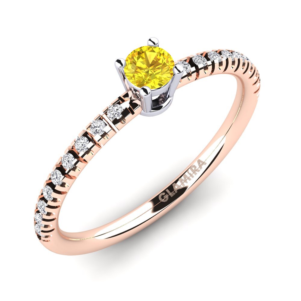 14k Oro Rosa & Blanco Zafiro amarillo Anillo de compromiso Empire