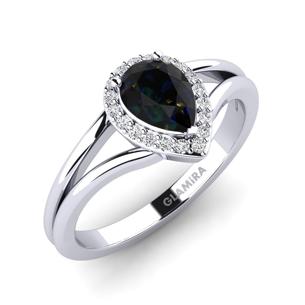18ct White Gold Black Opal Engagement Ring Glinda