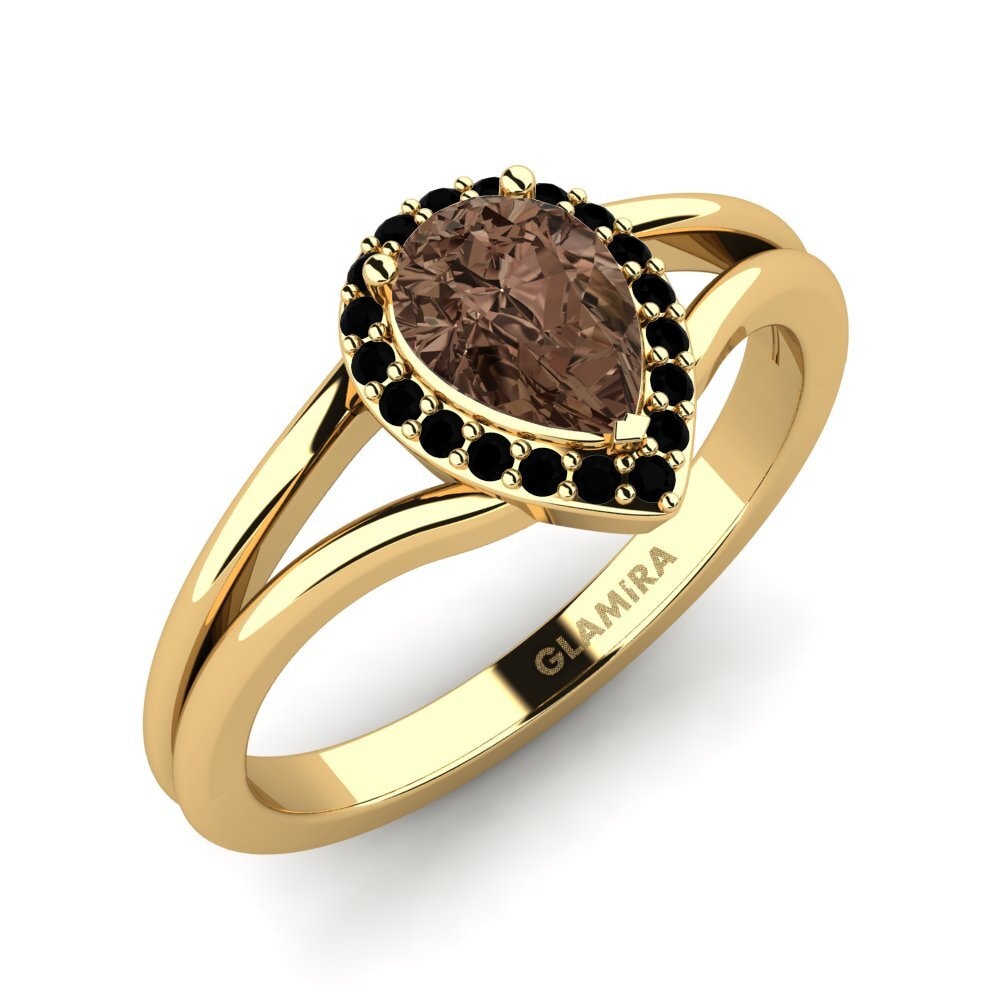 18k Oro Amarillo Cuarzo humo Anillo de compromiso Glinda