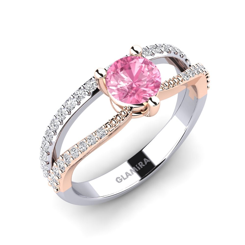 18ct White & Rose Gold Pink Sapphire Engagement Ring Gricl