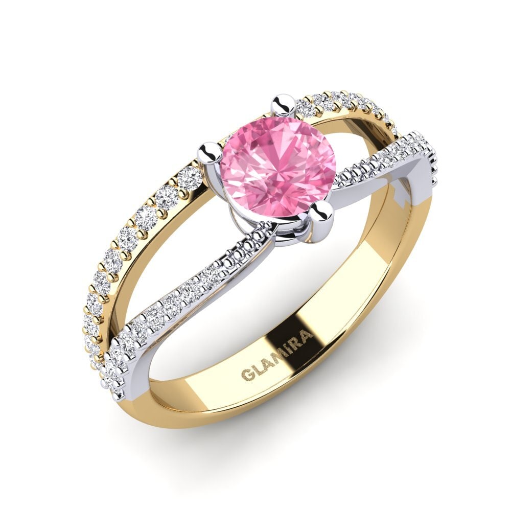 14ct Yellow & White Gold Pink Sapphire Engagement Ring Gricl