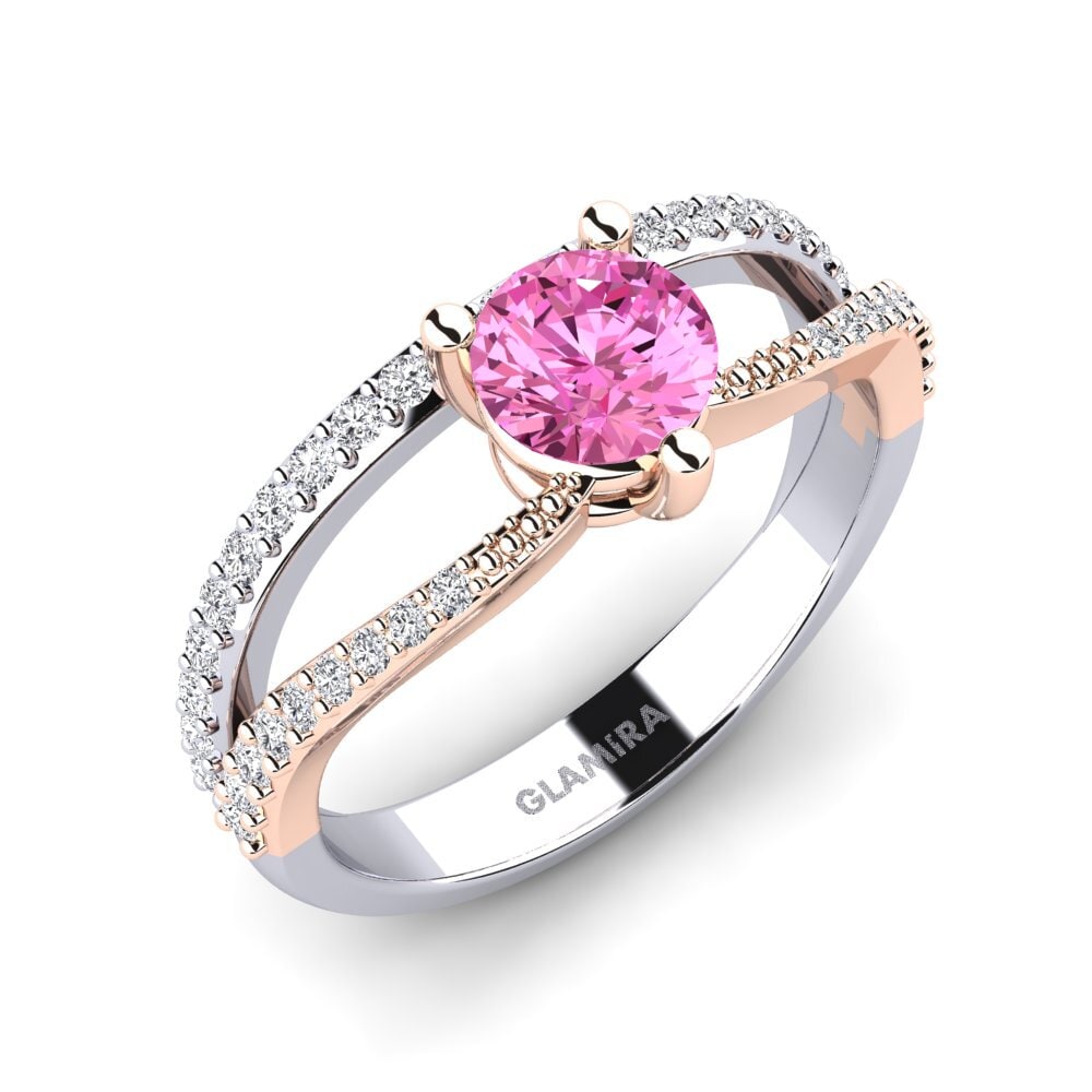 14ct White & Rose Gold Pink Topaz Engagement Ring Gricl
