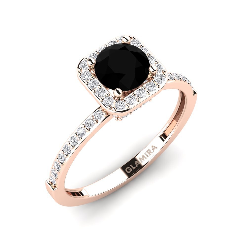 Or rose 585 Diamant Noir Bague de fiançailles Hydrogenation