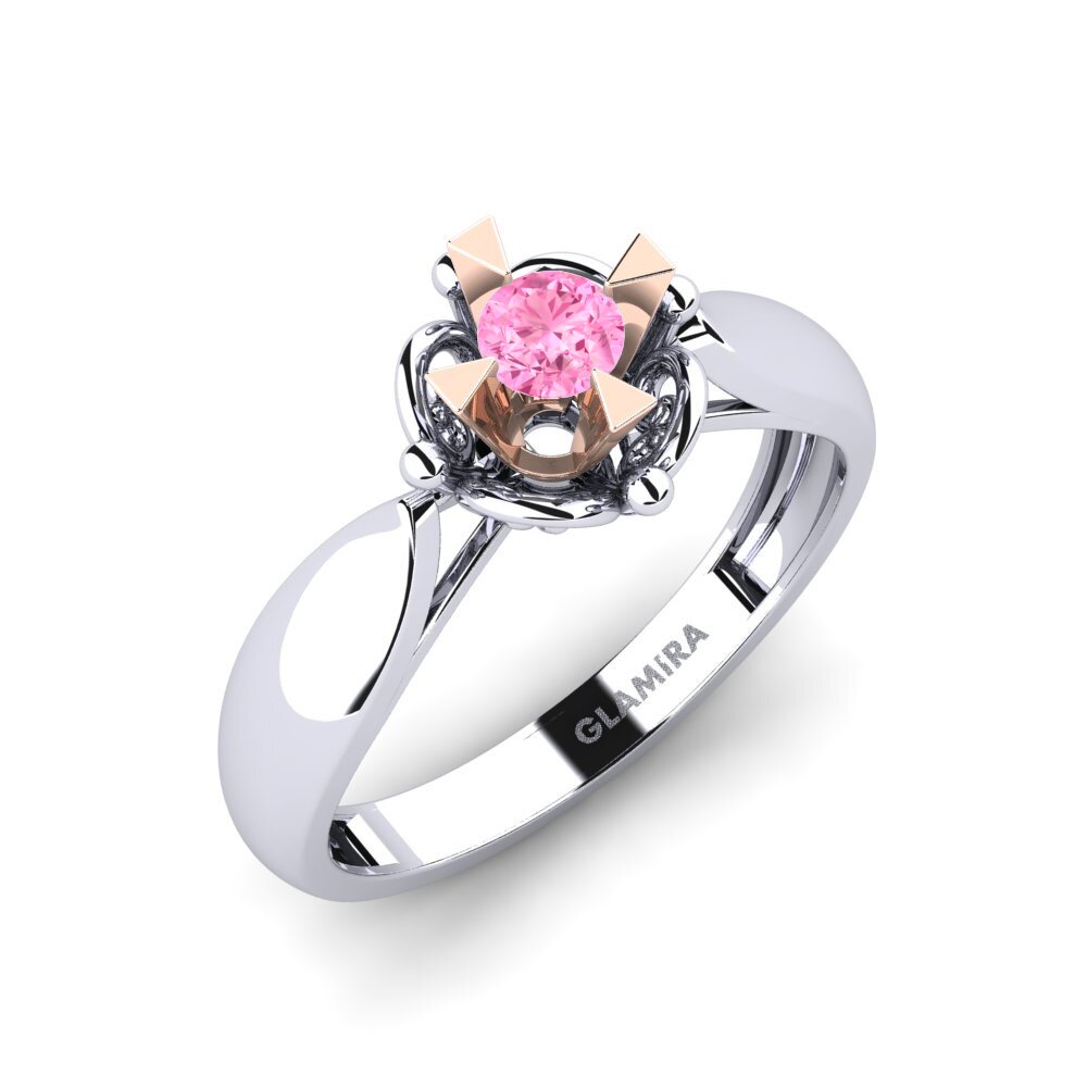 18ct White & Rose Gold Pink Sapphire Engagement Ring Indifferently