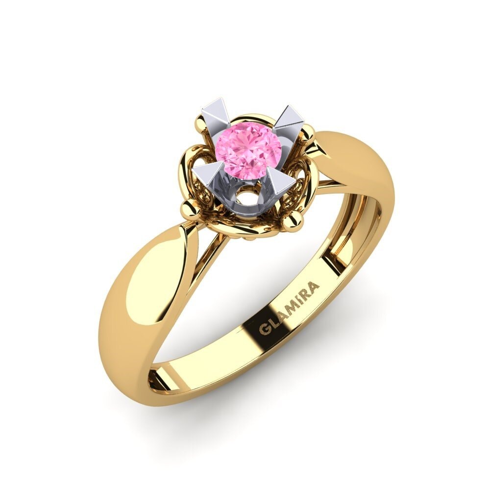 14ct Yellow & White Gold Pink Sapphire Engagement Ring Indifferently
