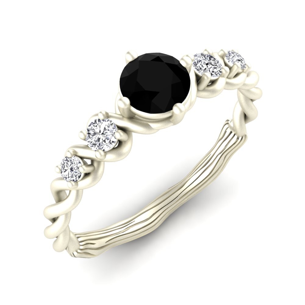 Or Blanc 585 Diamant Noir Bague de fiançailles Janiecere