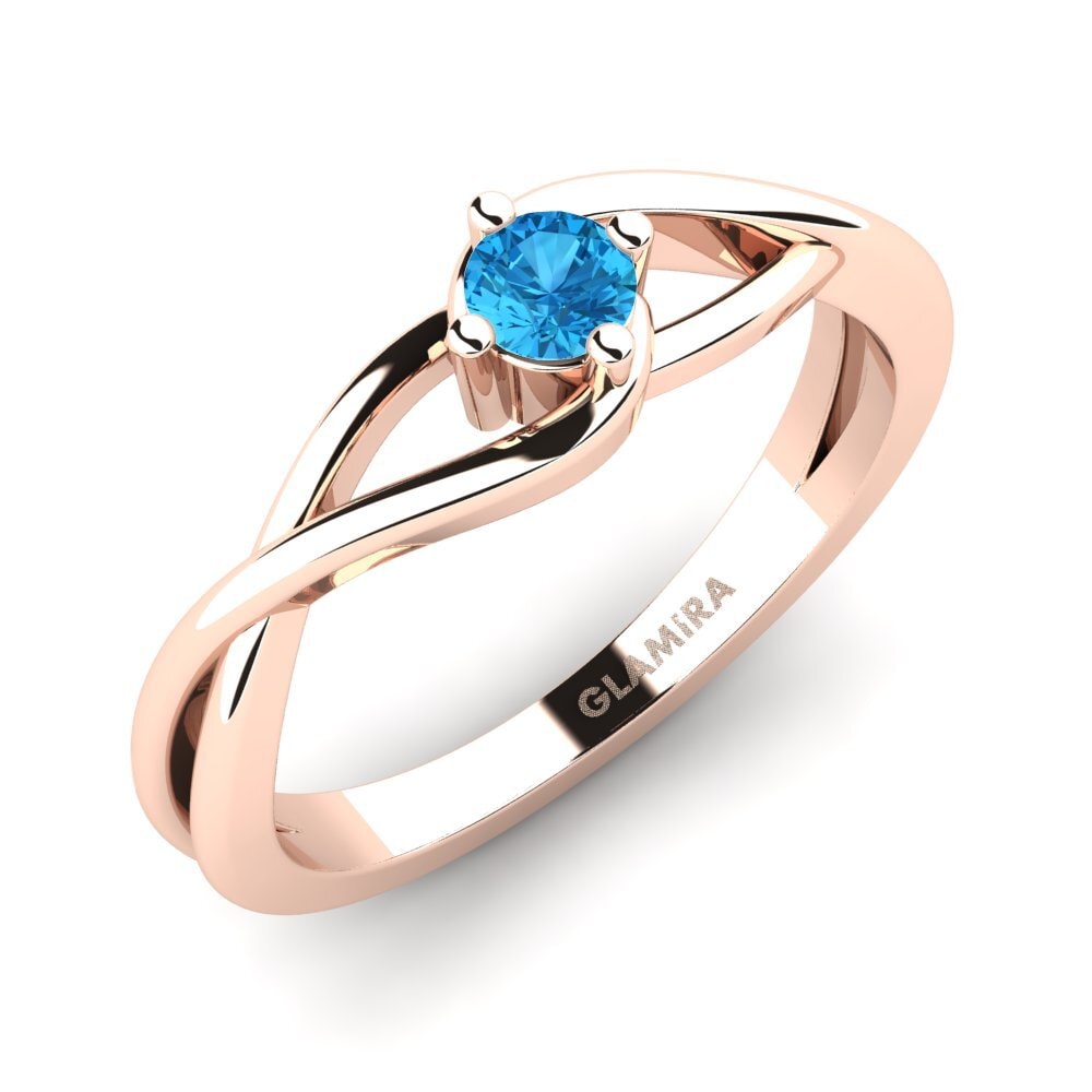 14k Oro Rosa Topacio azul Anillo de compromiso Joy