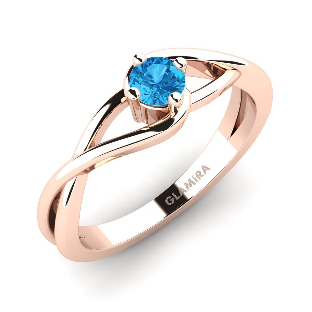 14k Oro Rosa Topacio azul Anillo de compromiso Joy 0.25crt