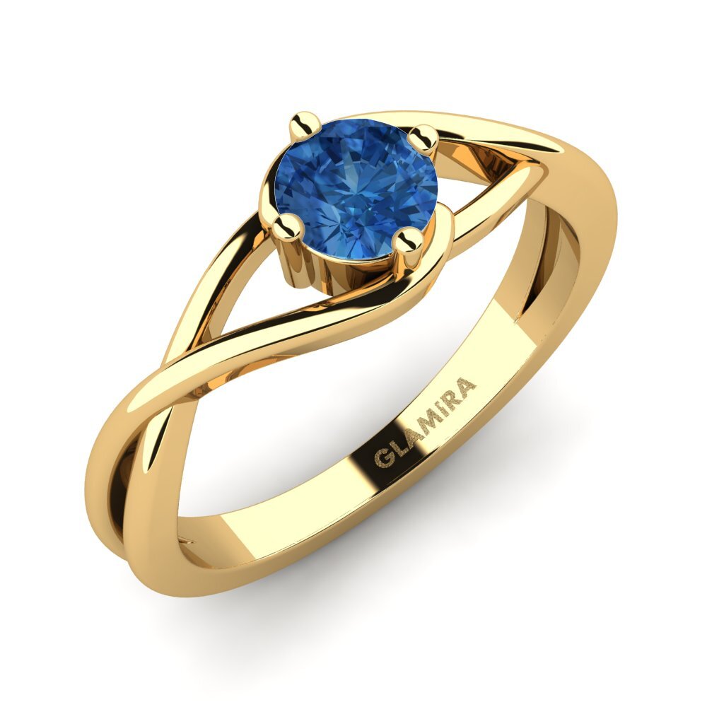 黃色K金-14k 深蓝色氧化锆 订婚戒指 Joy 0.5crt