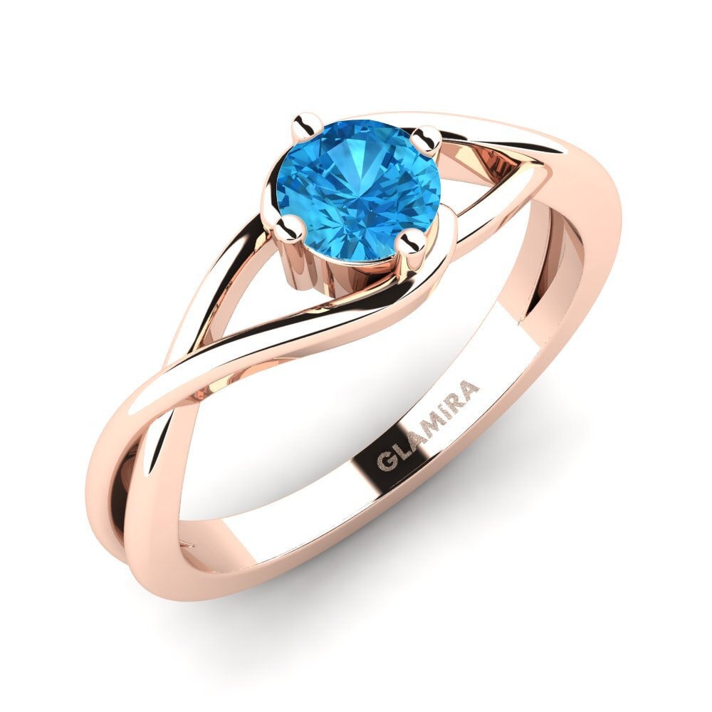 14k Oro Rosa Topacio azul Anillo de compromiso Joy 0.5crt