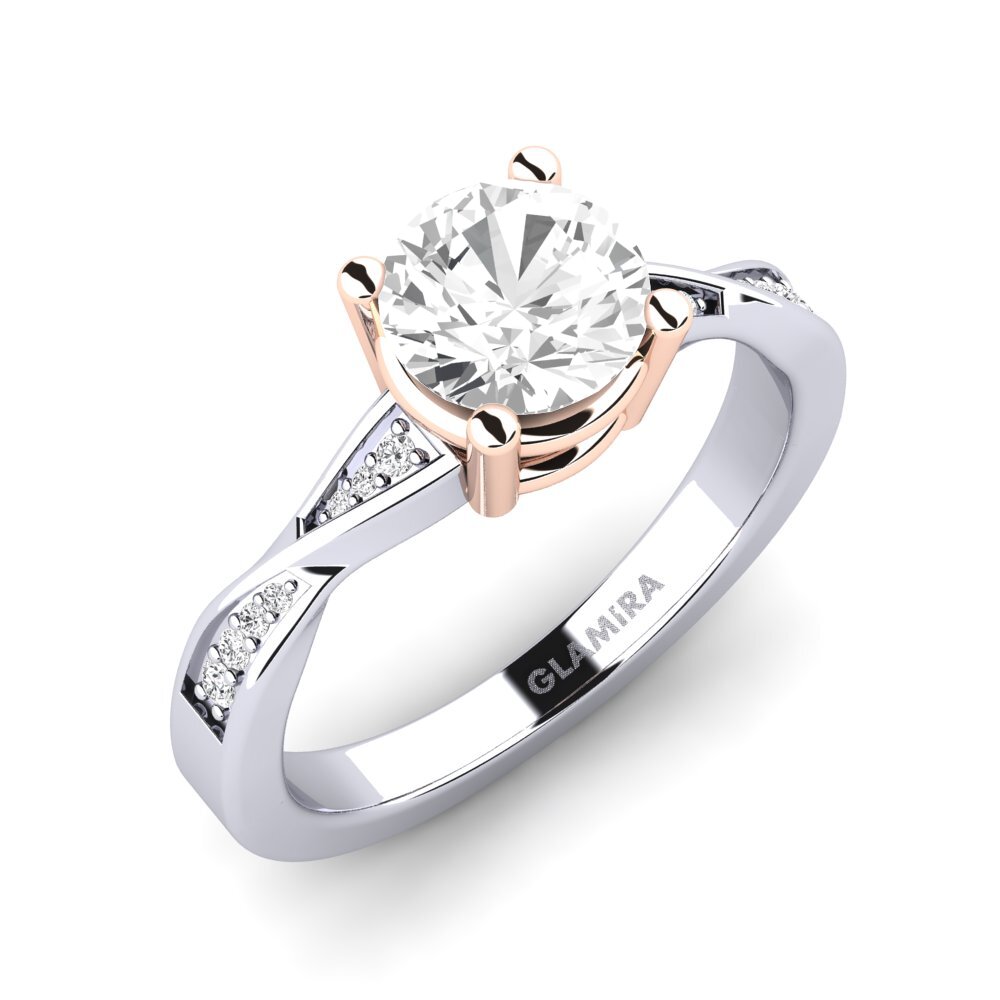 14ct White & Rose Gold White sapphire Engagement Ring Kabena 1.0 crt