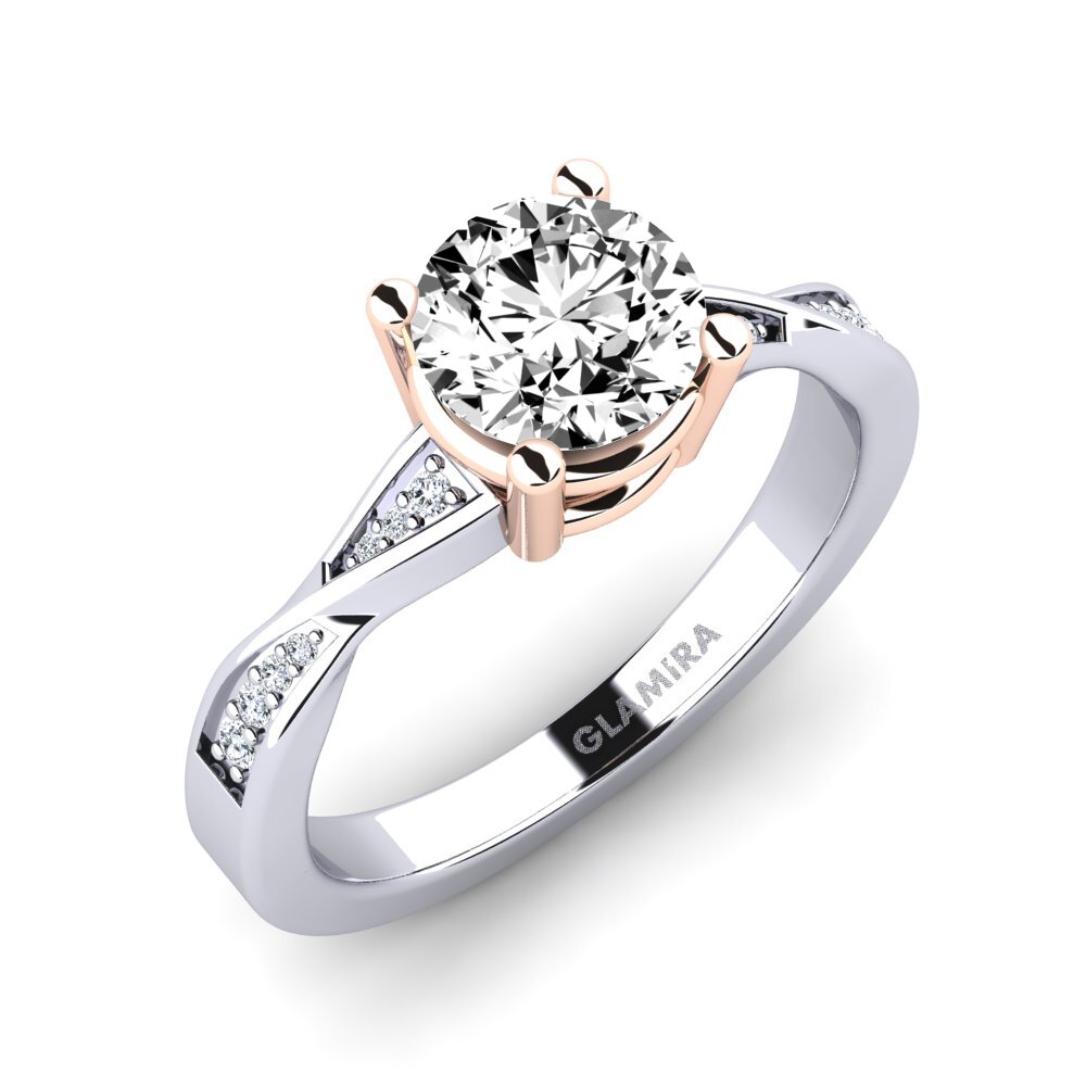 14k Oro Blanco / Rosa Moissanita Anillo de compromiso Kabena 1.0 crt