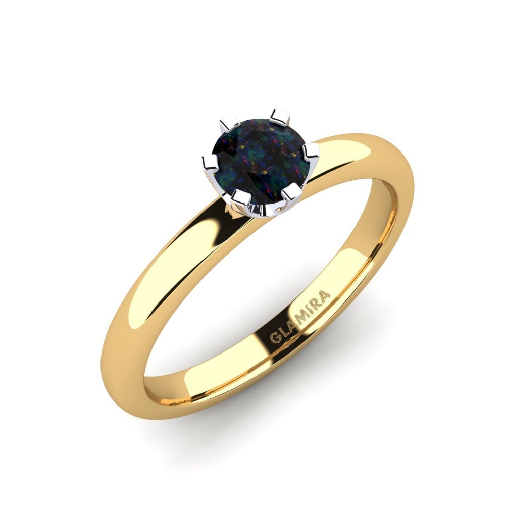 14ct Yellow / White Gold Black Opal Engagement Ring Katherina 0.5crt