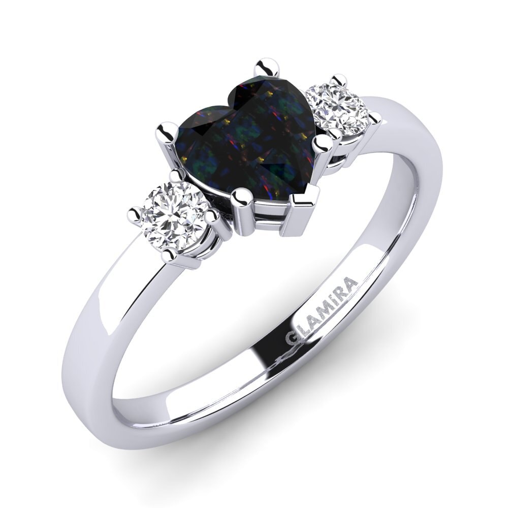 14k White Gold Black Opal Engagement Ring Lauren