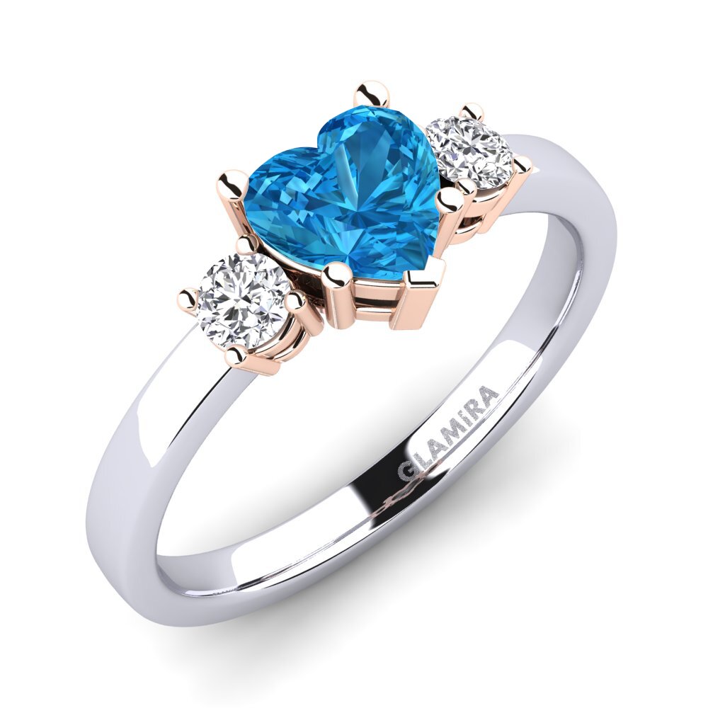 14ct White & Rose Gold Blue Topaz Engagement Ring Lauren