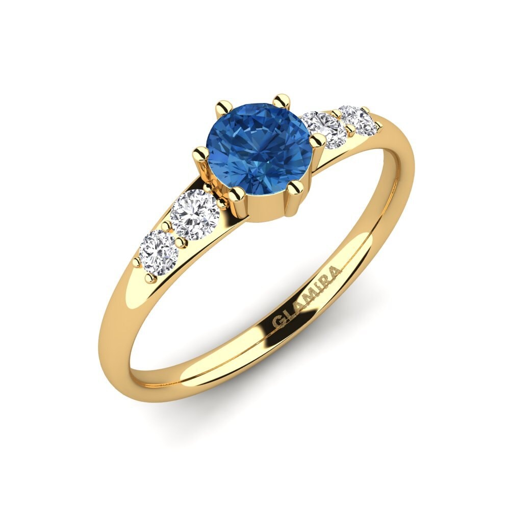 9k Oro Amarillo Circonita Azul Oscuro Anillo de compromiso Lugh