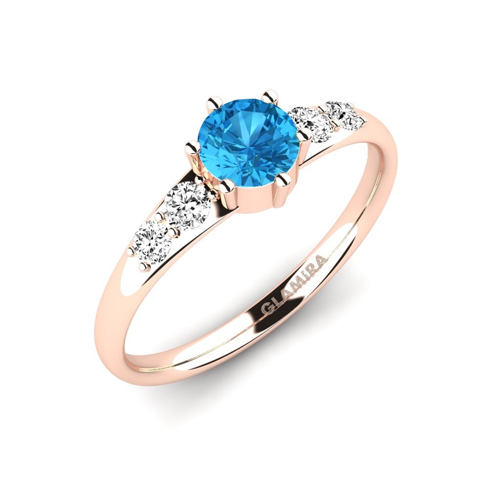 14k Oro Rosa Topacio azul Anillo de compromiso Lugh