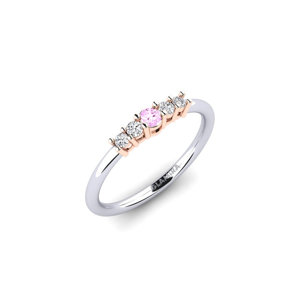 14K Wit & Rood Goud Roze Saffier Verlovingsring Macolie