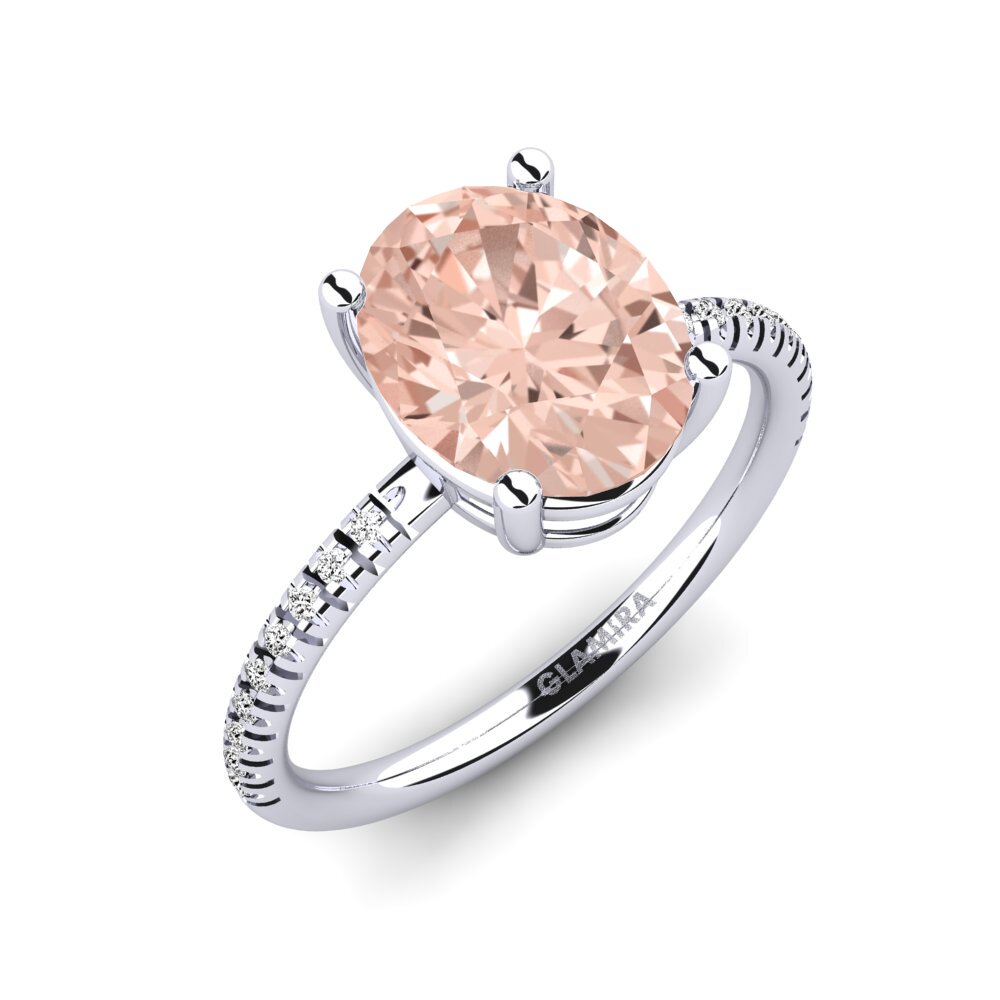 Luckyshine Natural Morganite & White Zircon Engagement Ring - Silver Sz 6-10